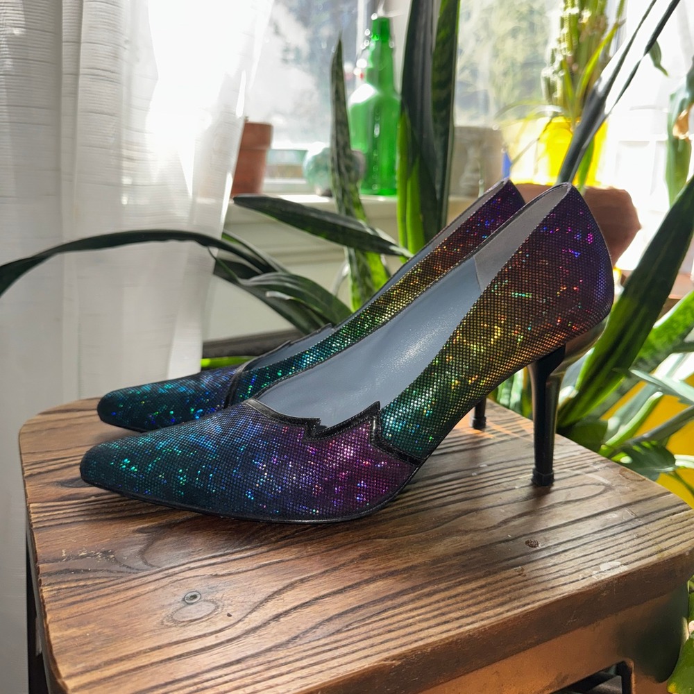 Charles Jourdan Paris Rainbow Holographic Pointed Toe Pumps Stiletto Heels 10
